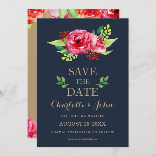 marjoen en goudbloemen waterverf bruiloft save the date (Voorkant / Achterkant)