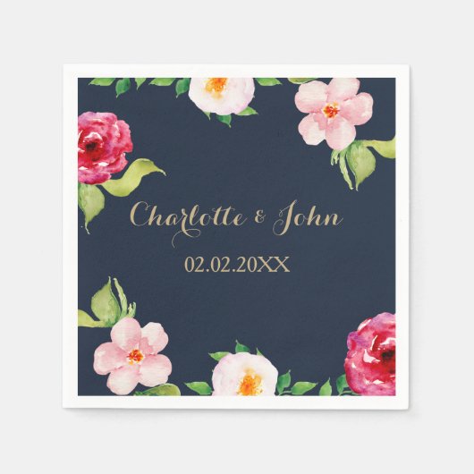 marjoen en goudbloemen waterverf bruiloft servetten (Voorkant)