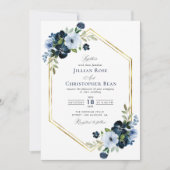 marjoen en lichtblauwe geometrische trouwuitnodigi kaart (Voorkant)