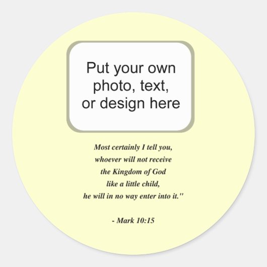 MARK 10:15 RONDE STICKER (Voorkant)