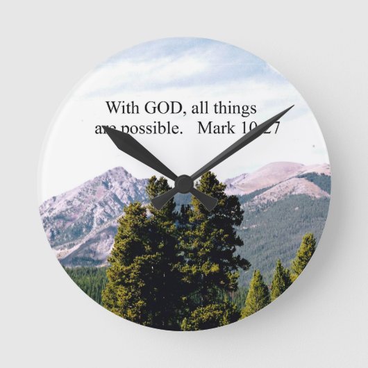 Mark 10:27 met God, alles is mogelijk. Ronde Klok (Voorkant)