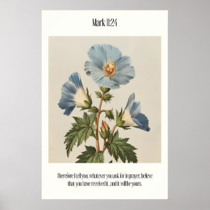 Mark 1124 Bijbeltekst Muur Kunst - Blauwe Botanisc Poster