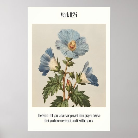 Mark 1124 Bijbeltekst Muur Kunst - Blauwe Botanisc Poster (Voorkant)