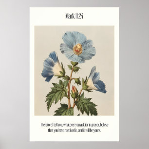 Mark 1124 Bijbeltekst Muurkunst - Blauwe Botanisch Poster