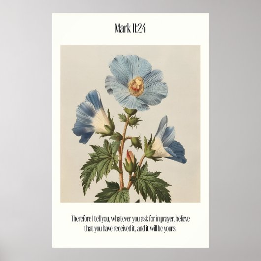 Mark 1124 Bijbeltekst Muurkunst - Blauwe Botanisch Poster (Voorkant)