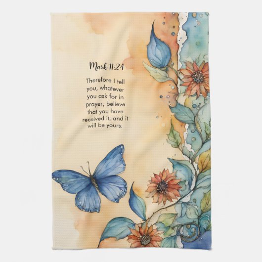 Mark 11:24 Christelijke Bijbelvers Afbeelding Theedoek (Verticaal)