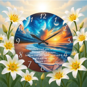 Mark 11:24 Cross Sunset Ocean Calm Grote Klok