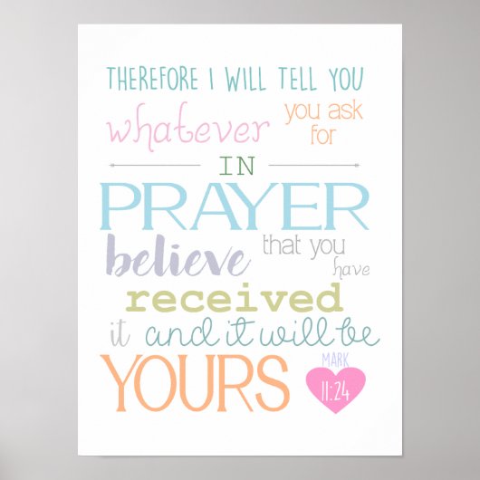 Mark 11: 24 Geloof Prayer Faith Christelijk Poster (Voorkant)