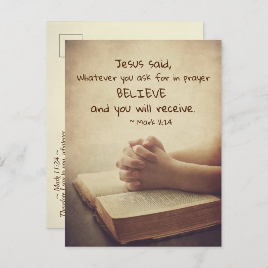 Mark 11:24 Wat je ook vraagt in gebed Believe, Briefkaart (Voorkant / Achterkant)