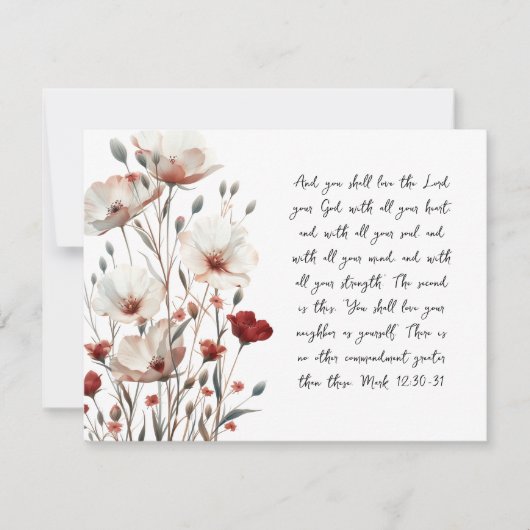 Mark 12:30-31 Engels Birmees roze klaproos Notecar Notitiekaartje (Voorkant)