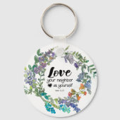 Mark 12:31 hou van je buurman als je bloemen sleutelhanger (Achterkant)