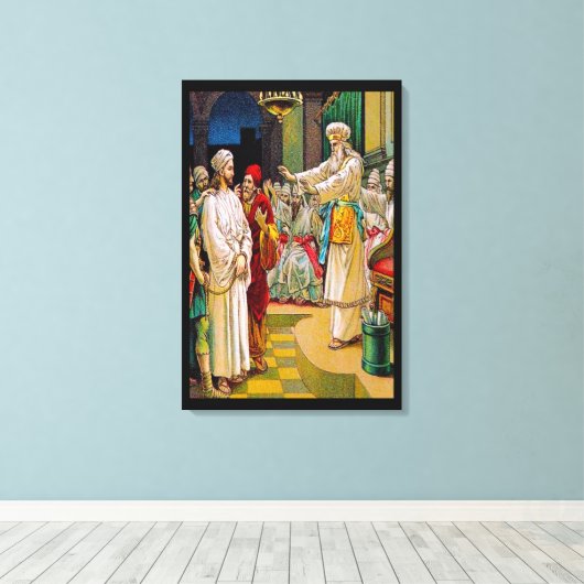 Mark 14:53-65 Jesus Voor het Chief Priest Canvas Afdruk (Insitu (Houten vloer))