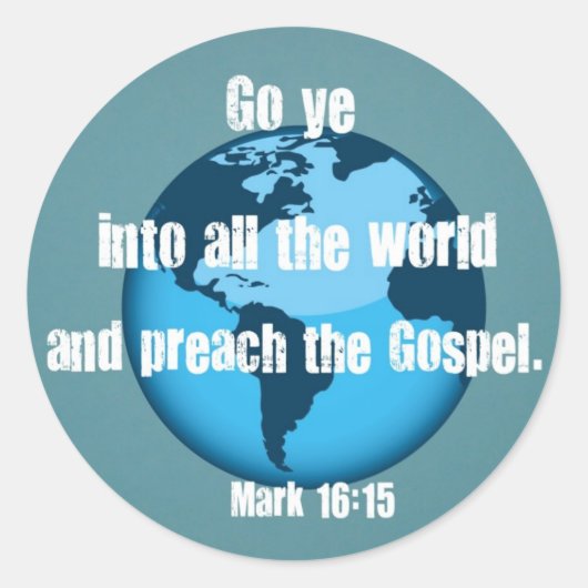 Mark 16:15 ronde sticker (Voorkant)