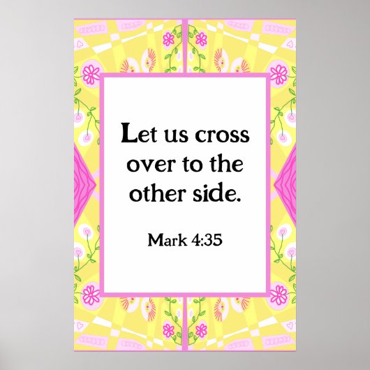 Mark 4:35 Bohemian Chintz Illustratie Geel Roze Poster (Voorkant)