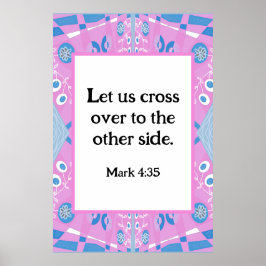 Mark 4:35 Bohemian Chintz Illustratie Roze Blauw Poster