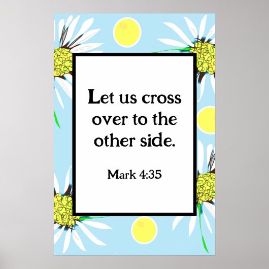Mark 4:35 Vette madeliefjes - Pastel Blauw Geel Poster (Voorkant)