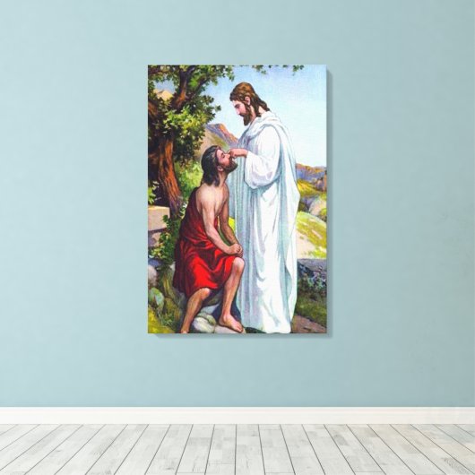 Mark 8:22-26 Jesus Heals een Blind Man Canvas Afdruk (Insitu (Houten vloer))
