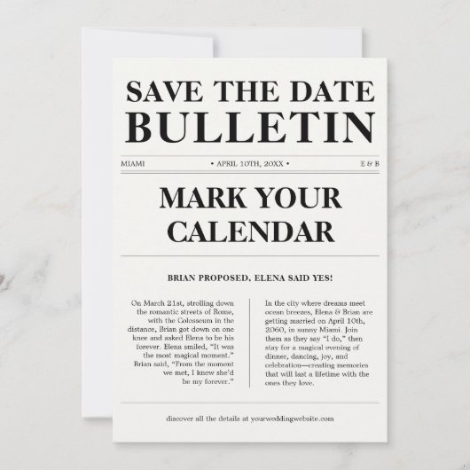 Mark Calendar Classic Bulletin Nieuwsblad Trouwen Save The Date (Voorkant)