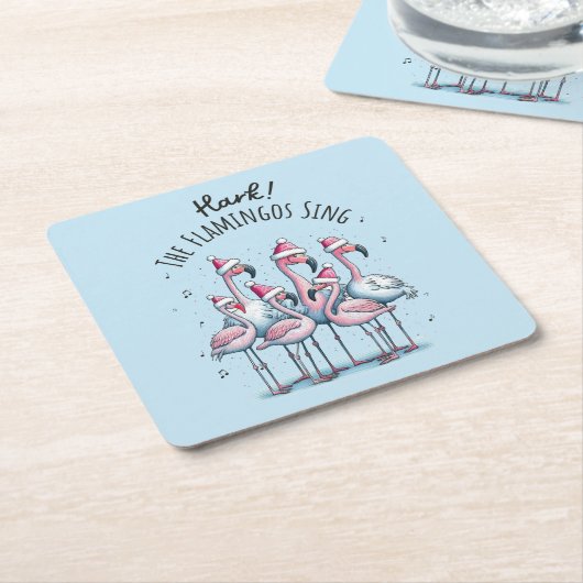 Mark de flamingo's zingen kartonnen onderzetters (Schuin)