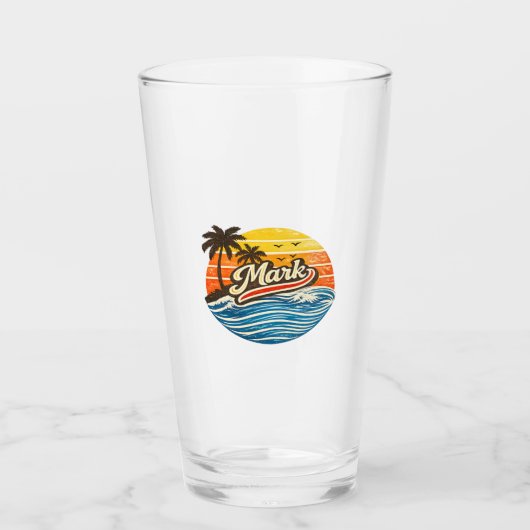 Mark Retro Sunset Naam Ontwerp Glas (Voorkant)