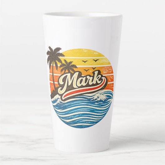 Mark Retro Sunset Naam Ontwerp Latte Mok (Voorkant)