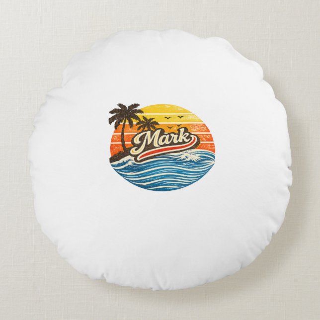 Mark Retro Sunset Naam Ontwerp Rond Kussen (Voorkant)