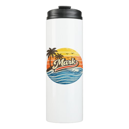 Mark Retro Sunset Naam Ontwerp Thermosbeker (Voorkant)