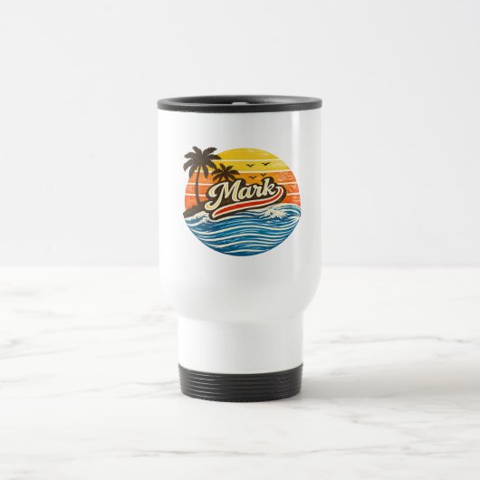 Mark Retro Zonsondergang Naam Design Reisbeker (Center)