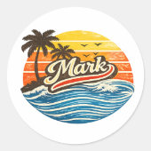 Mark Retro Zonsondergang Naam Design Ronde Sticker (Voorkant)