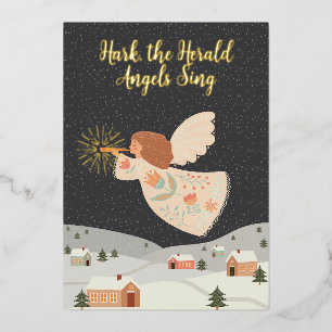 Mark the Herald Angels zingt Noordse Kerst Folie Feestdagenkaart