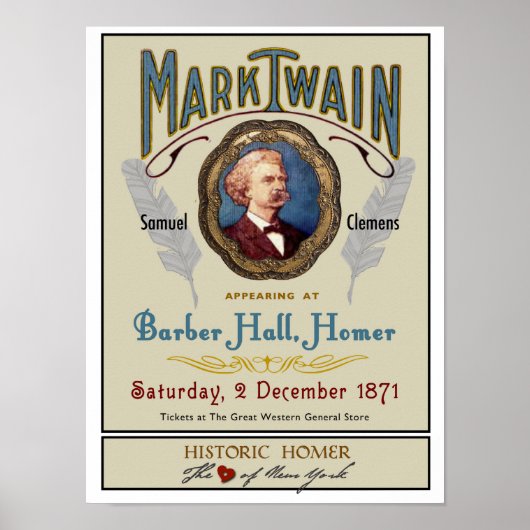 Mark Twain op Barber Hall Historic Homer NY Poster (Voorkant)