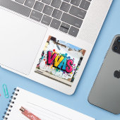 Mark Van De Studio - Vierkante Vinyl Sticker (Laptop met iPhone)