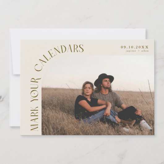 Mark Your Calendars Cream Curved Frame Photo Save The Date (Voorkant)