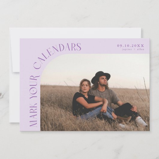Mark Your Calendars Lilac Curved Frame Photo Save The Date (Voorkant)