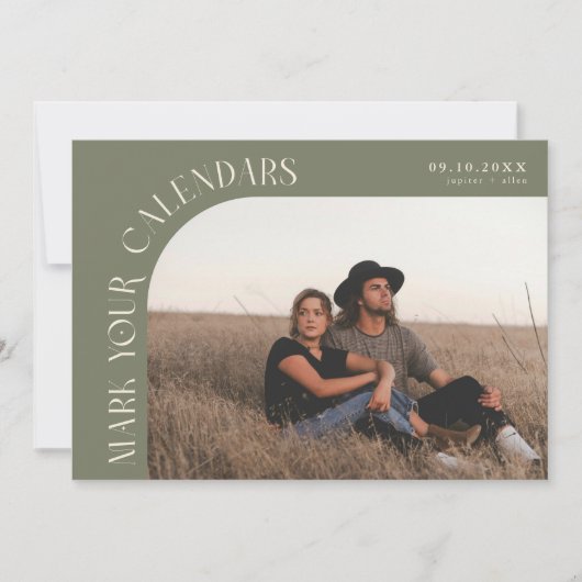 Mark Your Calendars Sage Green Curved Frame Photo Save The Date (Voorkant)