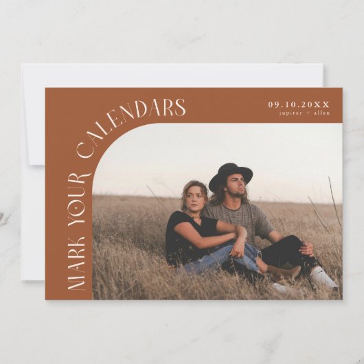 Mark Your Calendars Terracotta Curved Frame Photo Save The Date (Voorkant)