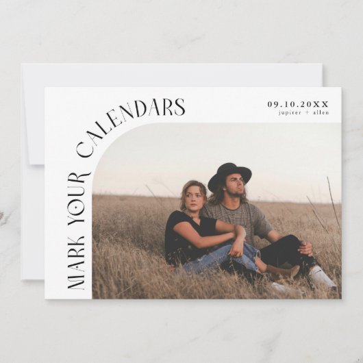 Mark Your Calendars White Curved Frame Photo Save The Date (Voorkant)