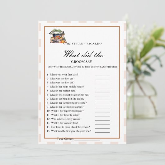 Marke Bride & bruidegom trivia vrijgezellenfeest s Aankondiging (Staand voorkant)