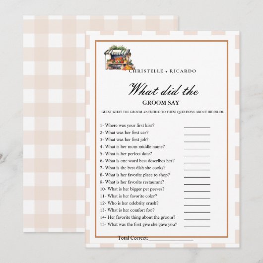 Marke Bride & bruidegom trivia vrijgezellenfeest s Aankondiging (Voorkant / Achterkant)