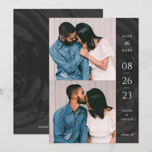 Marked Band 2-foto Save the Date Kaart - Black (Voorkant / Achterkant)
