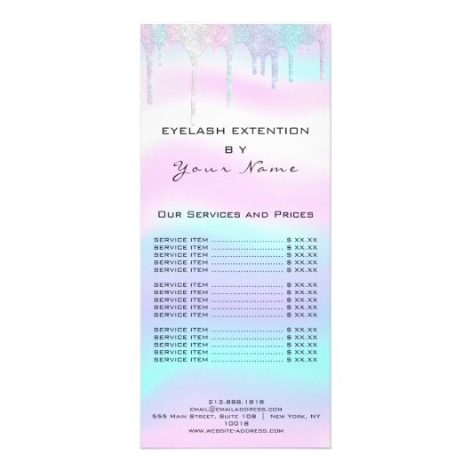 Markeren Prijslijst Lash Extension Holografen Roze Reclamekaart (Voorkant)