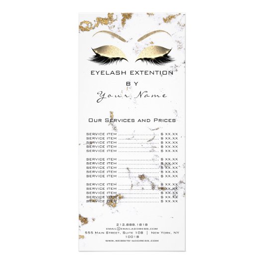 Markeren Prijslijst Lashes Extension Gold White Reclamekaart (Achterkant)