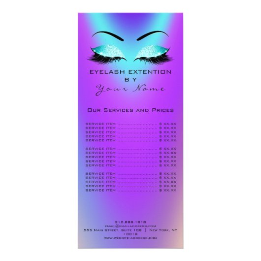 Markeren Prijslijst Lashes Uitbreiding Blauw Roze Reclamekaart (Achterkant)