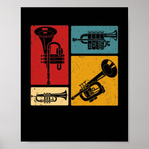  Markeringen voor Trumpet Player Retro Design Poster
