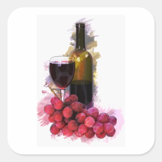 Markeringsketting, wijnglas, flesje, druiven vierkante sticker (Voorkant)