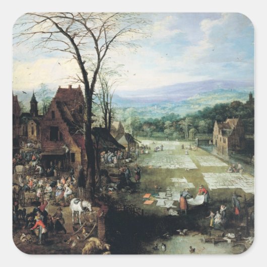 Market and Bleaching Ground, 1620-22 Vierkante Sticker (Voorkant)