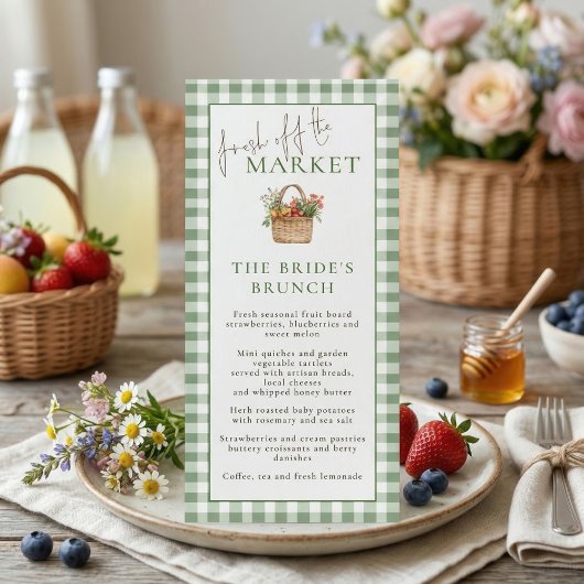 Market Brunch Gingham Bridal Shower Menu Card Kaart