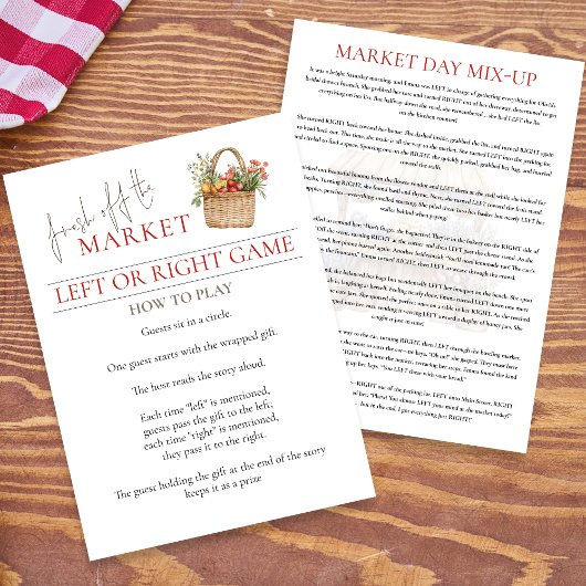 Market Left Or Right Bridal Shower Game card Kaart