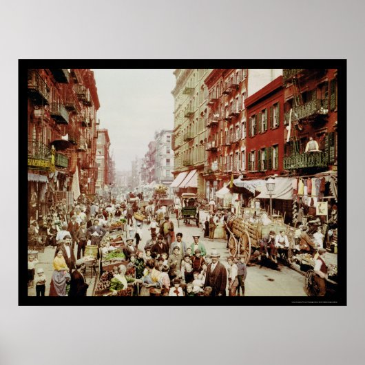Market Mulberry St. New York City 1900 Poster (Voorkant)