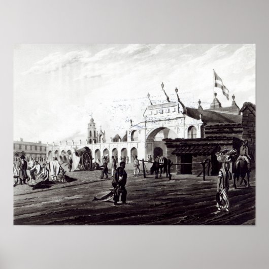 Market Place, gegraveerd door Daniel Havell 1820 Poster (Voorkant)